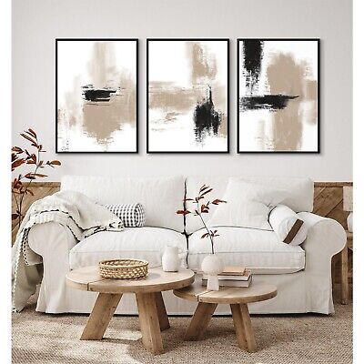 Joocrise Beige Abstract Wall Art Painting Set of 3 Neutral Canvas Wall Art Pr...