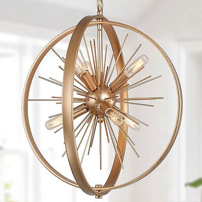 classy leaves Gold Chandelier, 6-Light Modern Globe Chandelier, Starburst Gol...