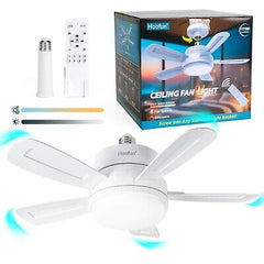 15.7" Socket Fan Light: Small Ceiling Fan with Light and Remote 3000K-6500K,1...