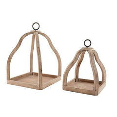 Mud Pie Wood Lantern Set, Brown/Natural