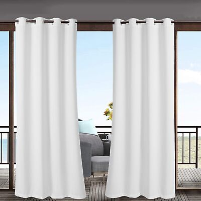 LORDTEX Linen Look Indoor/Outdoor Curtains, 52" W x 95" L, White Waterproof, ...