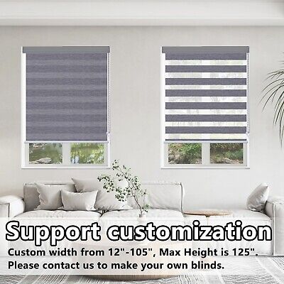 Persilux Blackout Zebra Blinds (26" W X 72" H, Dark Grey) Dual Layer Sheer Ro...