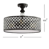 JONATHAN Y JYL6147A Elise 17" 3-Light Crystal/Metal Drum Semi-Flush Mount, Cl...