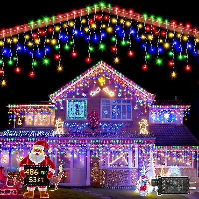 53 FT Icicle Lights for Outside, 486 LED Icicle Christmas Lights Outdoor Plug...