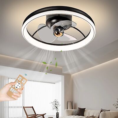 Ceiling Fan with Remote, 20&#8216;&#8217; Modern Bladeless Fan Flush Mount, 3000