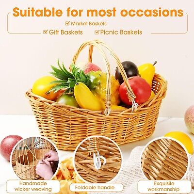 6 Pcs Wicker Picnic Basket with Handle, Hand Woven Harvest Basket Bulk, Wicke...