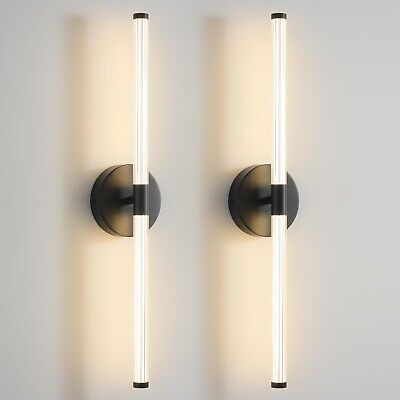 Wall Sconces Set of Two Matte Black LED Wall Lights Modern Linear Sconces Wal...