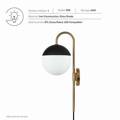 Modway Stellar 1-Light Wall Sconce in Opal Satin Brass 7 x 9.5 x 20 Brown