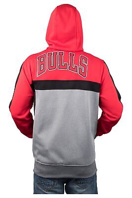 Ultra Game NBA Men's Contrast Back Cut Full Zip Hoodie Sweatshirt Chicago Bulls