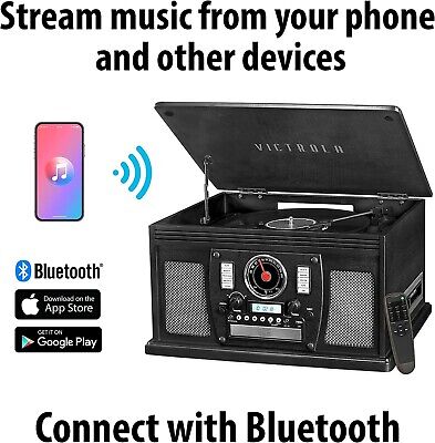 Victrola 8-in-1 Bluetooth Record Player & Multimedia Center, Built-in Stereo ...