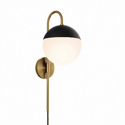 Modway Stellar 1-Light Wall Sconce in Opal Satin Brass 7 x 9.5 x 20 Brown