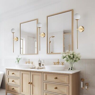 BOKT Mid Century Modern Long Wall Sconce Brushed Brass Bathroom Vanity Wall S...