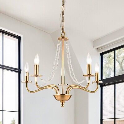 Modern Gold Chandelier Light Fixture, 5 Light Farmhouse Brass Ceiling Light F...