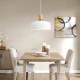 Modern White Pendant Lighting,Large Pendant Light,Solid Wood and Metal Dome M...