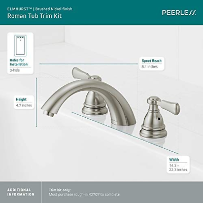 Peerless PTT4365-BN Elmhurst Trim kit Roman Tub, Brushed Nickel