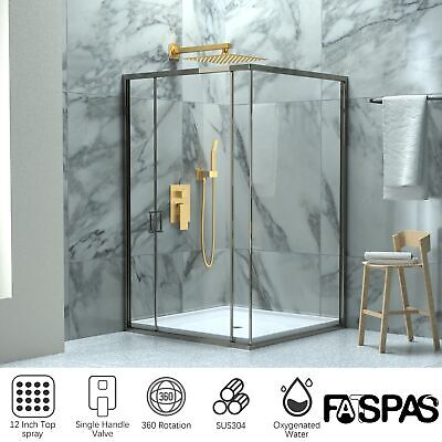 12 Inch Shower Faucet Set, Rainfall Shower System with Square Fixed Rain Show...