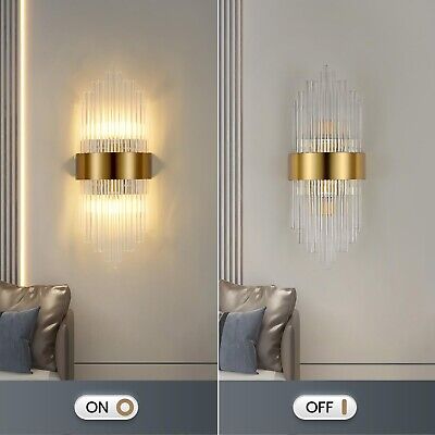 WABON K9 Crystal Wall Sconce, Modern Gold Wall Mount Light Bedroom Glass Wall...