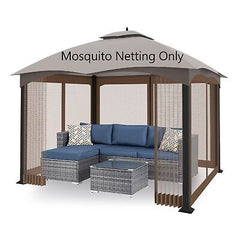 10'x10' Gazebo Replacement Mosquito Netting 4-Panel Patio Screen Walls with Z...