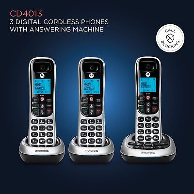 Motorola CD4013 Digital Cordless Phone with Answering Machine with 3 Handsets...