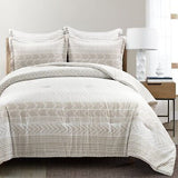 Lush Decor Hygge Geo Reversible 5 Piece Comforter Set, Full/Queen, Taupe & Wh...