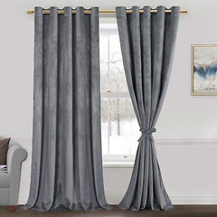 JIUZHEN Grey Velvet Blackout Curtains 108 inches Long - Extra Long Wide Insul...