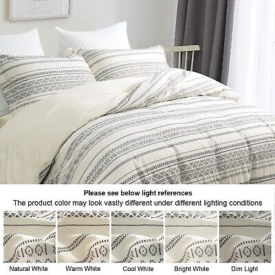 PHF 100% Cotton Jacquard Duvet Cover Set King Size, 3pcs Boho Textured Comfor...