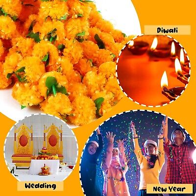 Zeyune 50 Pcs 5 Feet Marigold Garland with Green Leaves Orange Artificial Mar...