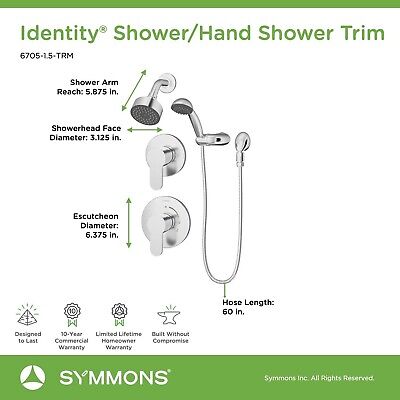 Symmons 6705-1.5-TRM Identity 2-Handle 1-Spray Shower Trim with 1-Spray Hand ...