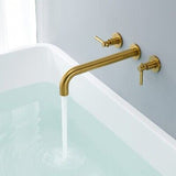 Wall Mount Tub Filler Brushed Gold Tub Faucet Brass Bathroom Bathtub Faucets ...