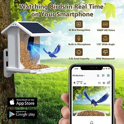 Smart Bird Feeder with Camera Solar Powered, Bird Watching Camera with AI Ide...