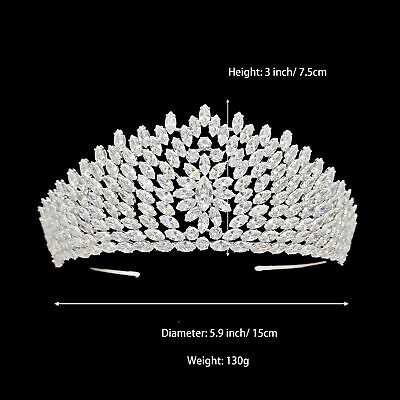 Luxury Cubic Zirconia Tiaras for Women Tall Prom Queen Crowns CZ Zircon Pagea...