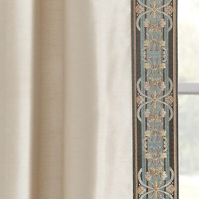 Lush Decor Luxury Traditional Regency Faux Silk Border Trim Window Curtain Pa...