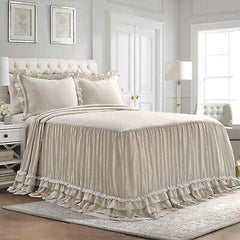 Lush Decor Ella Vintage Chic Ruffle Lace Bedspread Neutral Farmhouse Style Li...