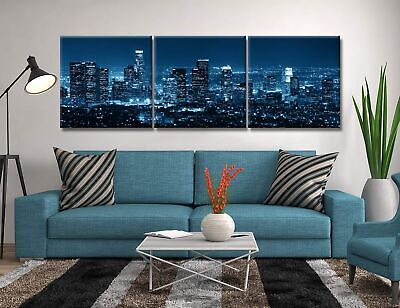 Los Angeles Wall Art Posters Skyline Night Canvas Painting Cityscape Pictures...