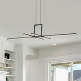 Black LED Liner Chandelier 47in Modern Linear Pendant Light 6-Lights Kitchen ...