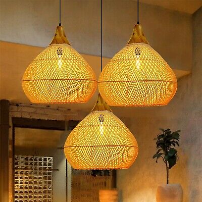 Arturesthome Rustic Woven Pendant Light, Rattan Basket Lampshade Coastal Hang...