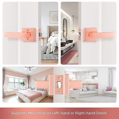 Leydebong 6 Pack Premium Polished Rose Gold Closet Door Handles Passage Funct...