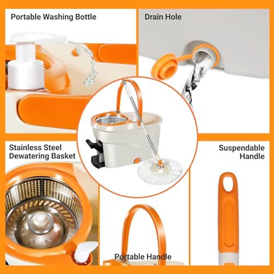 MASTERTOP Spin Mop and Bucket with Wringer Set, Floor Cleaning Orange-a