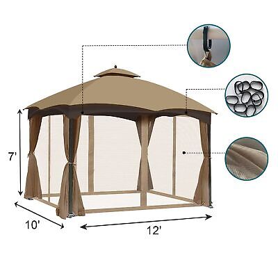 10'x12' Gazebo Replacement Mosquito Netting 4-Panel Patio Screen Walls with Z...