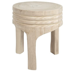 Creative Co-Op Boho Hand-Carved Paulownia Wood Stool, Natural