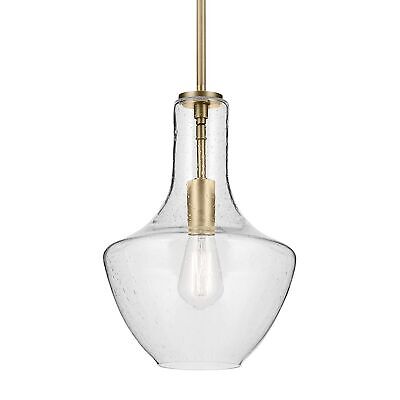 KICHLER Everly 15.25" 1-Light Bell Pendant with Clear Seeded Glass in Brushed...