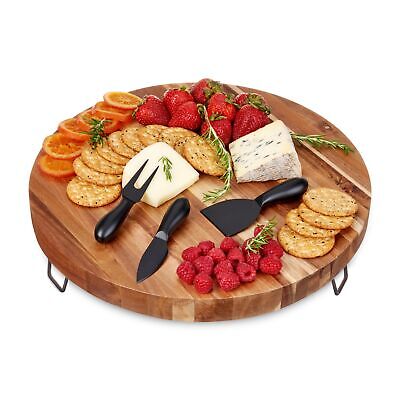 Twine Acacia Board and Knife, Footed Snack Tray and Cheese Knives Set Cooking...