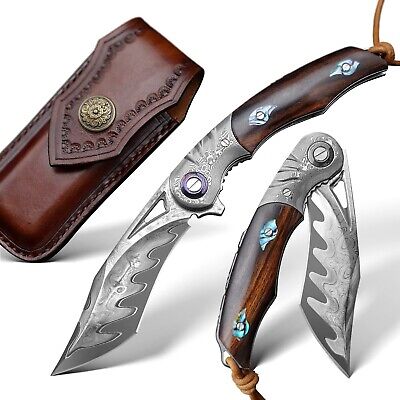 Hand knife with 3.7-inch pocket knife, Japanese SKD11 Damascus steel, outdoor...