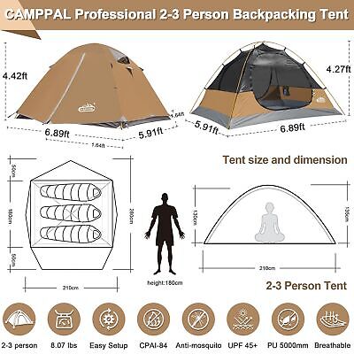 2-3 Person Tent Backpacking Tent, Waterproof Windproof 4 Season Tent for Camp...