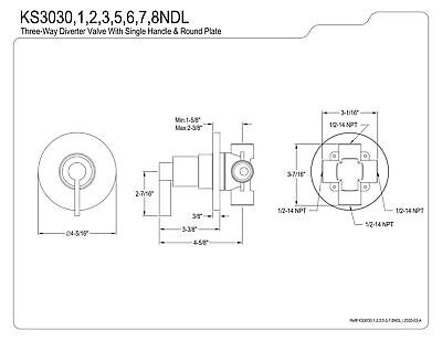 Kingston Brass KS3032NDL NuvoFusion Three-Way Diverter Valve with Trim Kit, P...