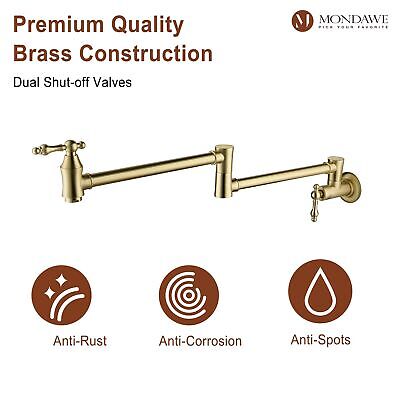 MONDAWE Brushed Gold Pot Filler Faucet, Wall Mount Stove Faucet, 1.8 GPM Retr...