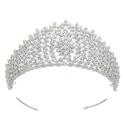 Luxury Cubic Zirconia Tiaras for Women Tall Prom Queen Crowns CZ Zircon Pagea...