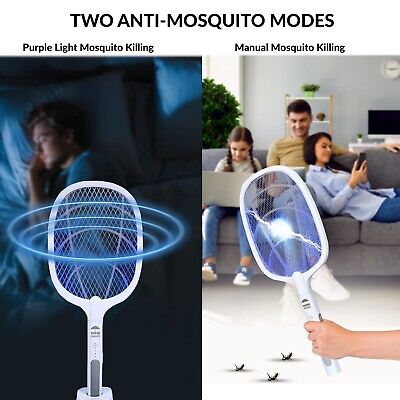 2 in 1 Electric Bug Zapper, Mosquitoes Trap Lamp & Racket, USB Rechargeable E...