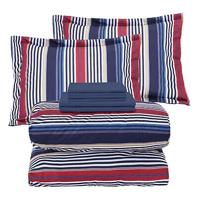 EMME Queen Comforter Set-Bed in A Bag Striped, 7 Piece Navy Red Bedding Sets ...