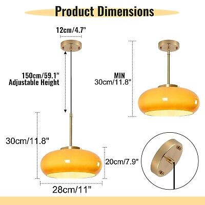 Orange Pendant Light Glass Hanging Lamp Gold 1-Light Kitchen Island Pendant L...